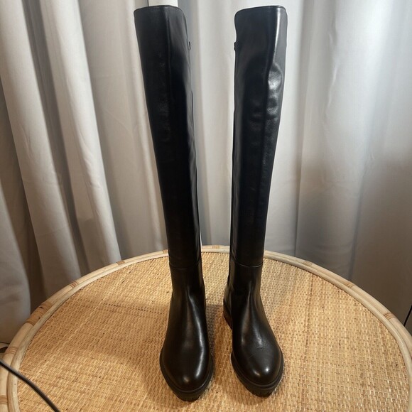 Stuart Weitzman Schizo Black Leather Over The Knee Boot Sz 4 New W/Out Tag - Picture 6 of 12